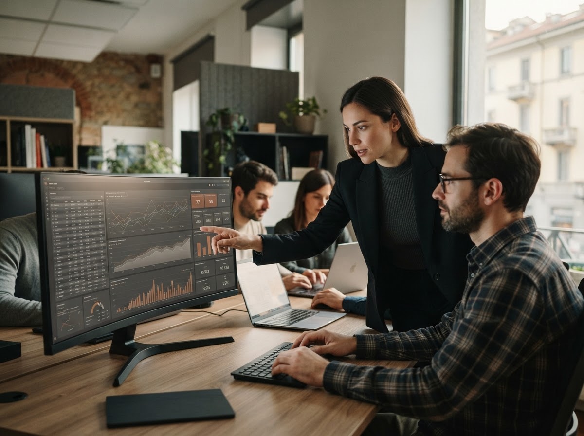 Larevi Zorel - team di analisi al lavoro su modelli di rischio e dati di mercato